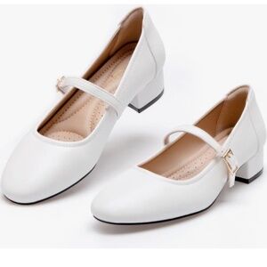 Hingswink White Mary Jane Shoes Women Low Heels Dress Shoes Pumps  Women Size 9